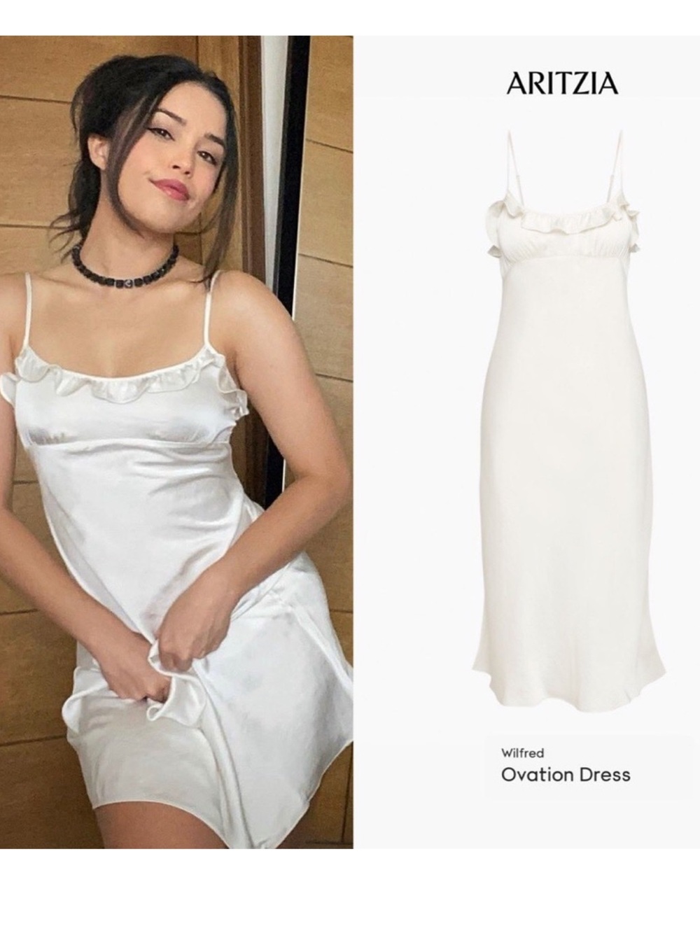 Aritzia Wilfred Ovation Satin Slip Midi Dress in Light Birch White 2XS XXS $118